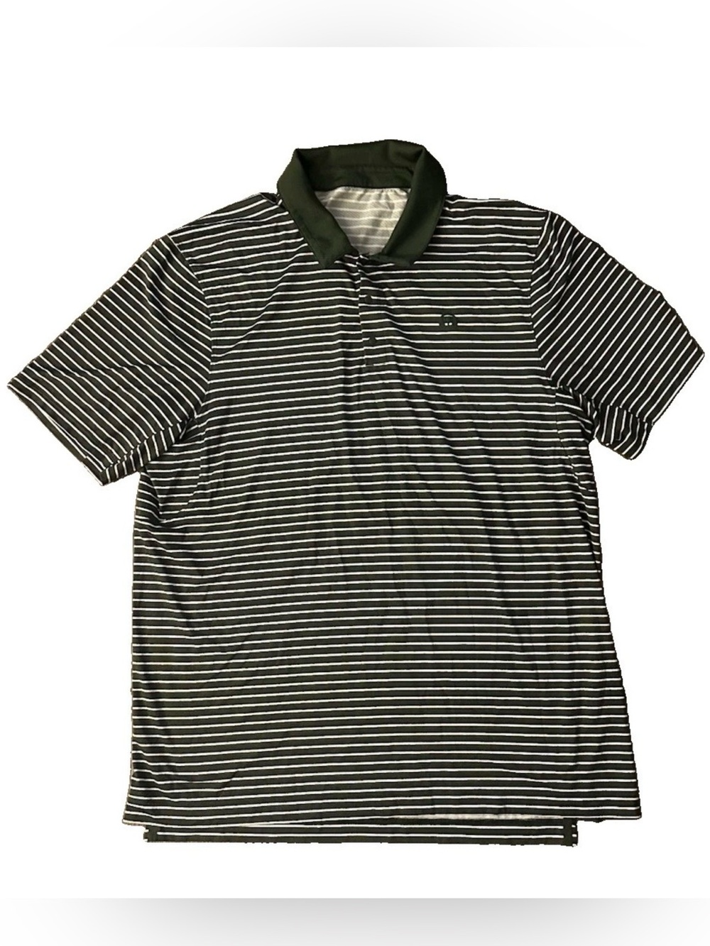 Lululemon Snap-Front Logo Performance Short-Sleeve Polo Shirt XL Green Stripe